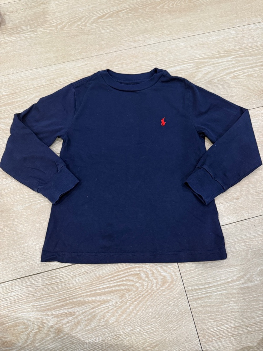 Ralph Lauren Navy Long Sleeve Tee with Red Pony Embroidery
